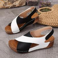 Moteriškos kontrastingos spalvos pleištiniai sandalai, minkšto pado batai „Peep Toe Slingback“, patogūs vasariniai lauko sandalai 36 juoda