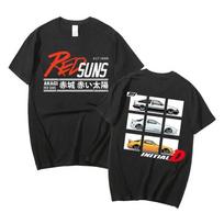 Anime Drift AE86 Initial D Double Sided T Shirt O-Neck Short Sleeves Summer Casual R34 Skyline GTR JDM Manga T-Shirts S