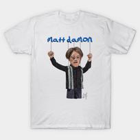 Men Black Print T-shirt Team America: Matt Damon! No-Cut Transfer Paper Print Cotton Tshirt 4XL balta