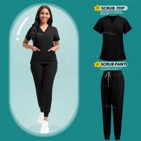 Stretch Scrubs Moterų rinkinys Slaugos uniformos Klinikinių šveitimų rinkinys Slaugytoja Dulkėms atsparus Darbo Drabužiai Medicininiai šveitikliai Top+ Jogger Pants XXL juoda