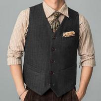 Men Suit Coffee Herringbone Single Button Business Casual Waistcoat For Wedding Birthday Banquet Work Set Men Suit Vest XS juoda
