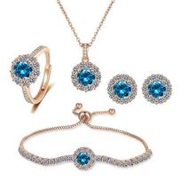 2026 Bright Galaxy Champagne Gold Ring Earrings Necklace Bracelet Jewelry Four-piece Set 45CM
