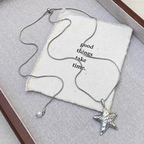Simple Temperament Silver Color Liquid Metal Heart-shaped Five-pointed Star Pendant Necklace for Women Collar Chain Jewelry Gift