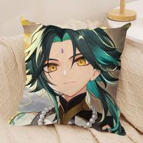 Xiao Genshin Impact Cute Cushion Cover Silky Short Plush Invisible Zipper Dustproof Sofa Pillow Case For Home Decor Peach skin 18*18(CM)-1Pcs