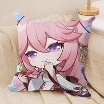 Yae Miko Cute Genshin Impact Cushion Cover Silky Short Plush Invisible Zipper Dustproof Sofa Pillow Case For Home Decor Peach skin 18*18(CM)-1Pcs