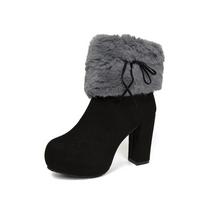 Fashion Auutmn Winter New Fur Women Ankle Boots Thick High-heeled Round Head Fashion Women's Shoes Platform Short Botines Warm Shoes 34 juoda pilka spalva