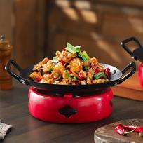 BBQ Warming Pot Camping Shabu Cookware Double Handle Dry Cooking Pan Wok Griddle for raudona