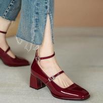 Moterų bateliai su kulnu Madingi Mary Patentinė oda Jane Moteriški žemu kulnu Seklūs apvaliu priekiu Vienspalviai vakarėlio batai Zapatos Mujer Primavera Verano 37