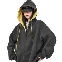 Men's And Women's Women's Oversized Zip Up Hoodie Contrast Lining Long Sleeve Casual Hooded Jacket XXXL black