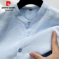 Pierre Cardin vyriški lininiai marškiniai su stovinčia apykakle ir 3/4 rankovėmis M šviesiai mėlyna spalva