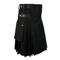 Mens Vintage Kilt Scotland Gothic Fashion Kendo Pocket Skirts Scottish Clothing M juoda