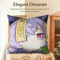 Qiqi Cute Genshin Impact Cushion Cover Natural Linen Organic Fabric Double-Sided Printing Sofa Home Decor Gift Pillow Case Peach skin 18*18(CM)-1Pcs