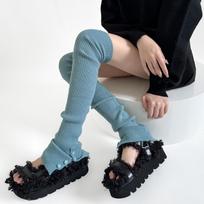 Solid Color Leg Warmers Autumn Winter Warm Knitted Foot Cover Knee High Socks Sweet Girls Leg Warmers Thigh High Socks Stockings One Size dangaus mėlyna spalva