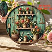 Retro Vintažiniai Sodo Įrankiai Gėlių Metalo Sienų Dekoras Rūsti Apvali 20cm Lentelė