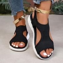 Summer new solid color round head fly-woven fashion women's foot muffin platform sandals 36 juoda