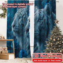 2D Flat Printing,2pcs Mystic Blue Tigers Modern Minimalist Curtains Machine Washable Fabric Curtains Outdoor Decorations Ldeal 60×150cm
