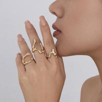 Personality Liquid Metal Lava Opening Ring Irregular Geometry Smooth Hollowed-out Rings for Women Unique Finger Jewelry Gifts
