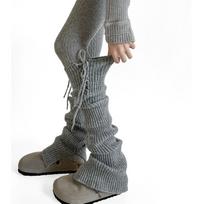 Soild Color Knitted Leg Warmers JK Japanese Uniform Loose Long Socks Lolita Knitted Boot Socks Pile Up Socks Foot Warming Cover 35-39 pilka spalva