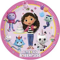 Gabby's Dollhouse vienkartinės popierinės šventinės lėkštutės, 8 vnt., 23 cm