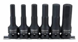 Smūginių galvučių antgalių komplektas 1/2", ilgos,HEX 8-19m, KS Tools