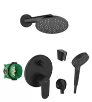 Hansgrohe – dušo rinkinys su paslėptu maišytuvu, su montavimo korpusu, skersmuo 20 cm, 2 srovių tipai, matinis juodas 21HHH412