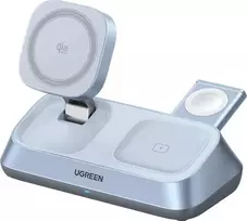 UGREEN MagFlow W711 3-in-1 belaidis magnetinis Qi2 25W stalinis įkroviklis iPhone, AirPods ir Apple Watch, sidabrinis
