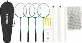 Badmintono rinkinys OUTTEC: 4 raketės, tinklas, 2 plunksninukai