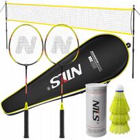Badmintono rinkinys: 2 raketės, 3 nailoniniai kamuoliukai, 630 cm tinklelis
