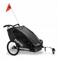 Dviračio priekaba FUXTEC Sportfux, juoda, dviems vaikams, su UV apsauga ir apsauga nuo lietaus