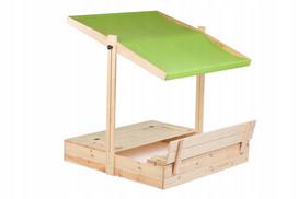Medinė smėlio dėžė su stogeliu ir suoliukais, 120 cm, pagaminta Lenkijoje