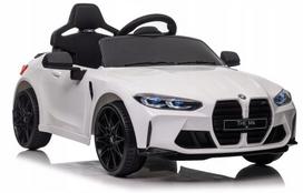 Vaikiška elektromobilio BMW M4 mašina, 12V, 2x45 W, balta, odinė sėdynė