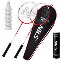 Badmintono rinkinys: 2 raketės ir 6 plunksniniai kamuoliukai NILS dėkle