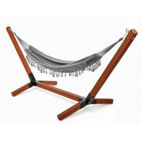Medinė XL hamako rėmas, impregnuotas, 150 kg + pilkas boho hamakas