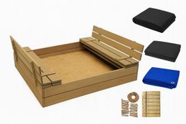 Medinė smėlio dėžė 120x120 su suoliukais, impregnuota, su tentu