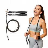 Šokdynė XTREXO Alu-speed, juoda, reguliuojama plieninė virvė