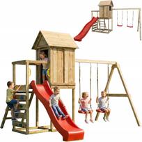 Medinis žaidimų namelis SQUARE TOYS su čiuožykla, sūpynėmis ir smėlio dėže FUNGOO
