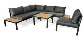 Lauko baldų komplektas: kampinė sofa 6 asmenims, stalas ir fotelis