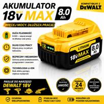 Atsarginė 18V 8Ah XR baterija Dewalt DCB182 DCB206, su LED indikatoriumi