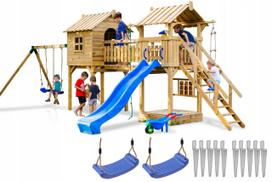 Vaikiškas žaidimų namelis SQUARE TOYS XXL su čiuožykla, 2 sūpynėmis ir smėlio dėže