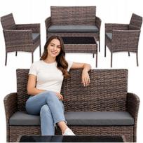 Sodo baldų komplektas terasai: sofa, krėslai, kavos staliukas, technoratanas