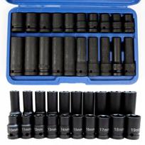 Smūginė galvučių rinkinys 10–19 mm, ilgos ir trumpos, 1/2", 20 vnt.