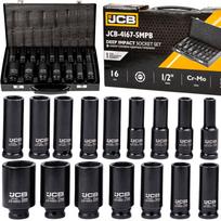 Gilios galvutės rinkinys pneumatiniam raktui JCB 1/2", 10–36 mm, 16 vnt.