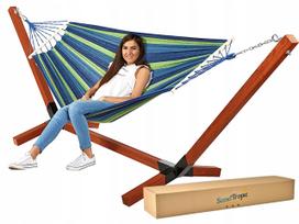 Medinis XXL hamako rėmas, impregnuotas, 220 kg + dvivietis hamakas