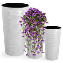 Gėlių vazonų rinkinys 37+47+57 cm su įdėklais, baltas, 3 vnt.
