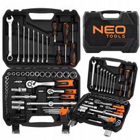 Galvučių ir raktų rinkinys NEO TOOLS, 100 dalių, 1/2", 1/4", nerūdijantis plienas, dėklas