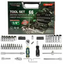 Įrankių rinkinys 1/4", 66 vnt., 6 kampų, 4–14 mm, su terkšle, Rockforce