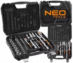 Rinkinys: NEO TOOLS galvutės ir raktai 1/2", 1/4", 73 vnt., nerūdijantis plienas, lagaminas