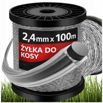 Žoliapjovės pjovimo virvė, sustiprinta kvadratine viela, 2,4 mm, 100 m