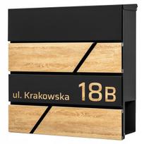 Pašto dėžutė su UV spaudos adresu ir namo numeriu, medžio spalvos, juoda