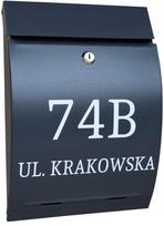 Pašto dėžutė, antracito spalvos, su namo numeriu, gatvės pavadinimu ir užrašu